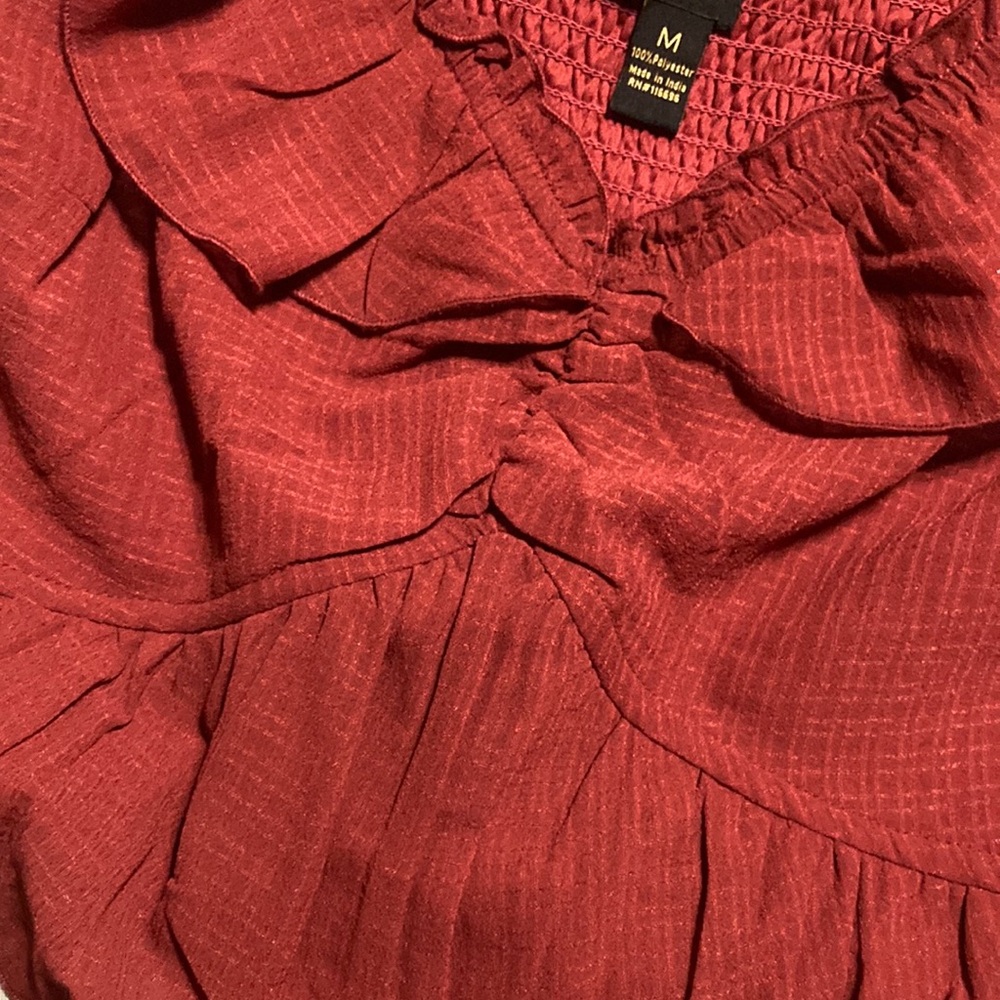 Red Ruffled Peplum Blouse - Picture 3 of 5